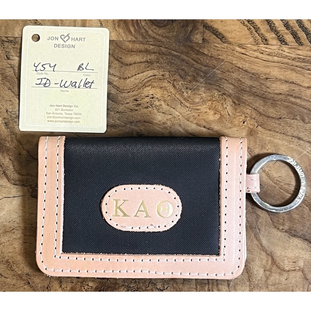 Jon Hart ID Wallet Women OS Black Excellent KAΘ Sorority Monogram Leather Trim - Picture 1 of 8
